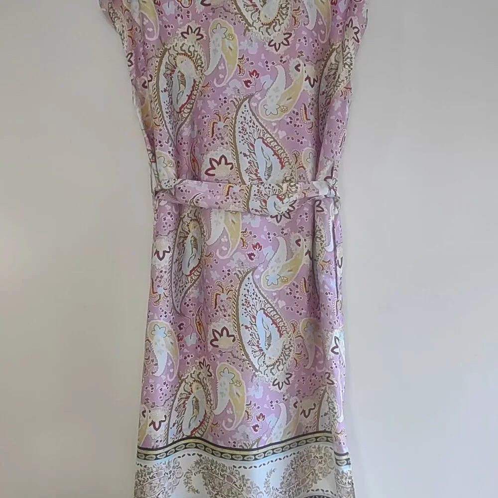 ZARA Floral Paisley Satin Kaftan Tunic Dress  Pink & Gold Women Small  Boho  NWT - Picture 7 of 14
